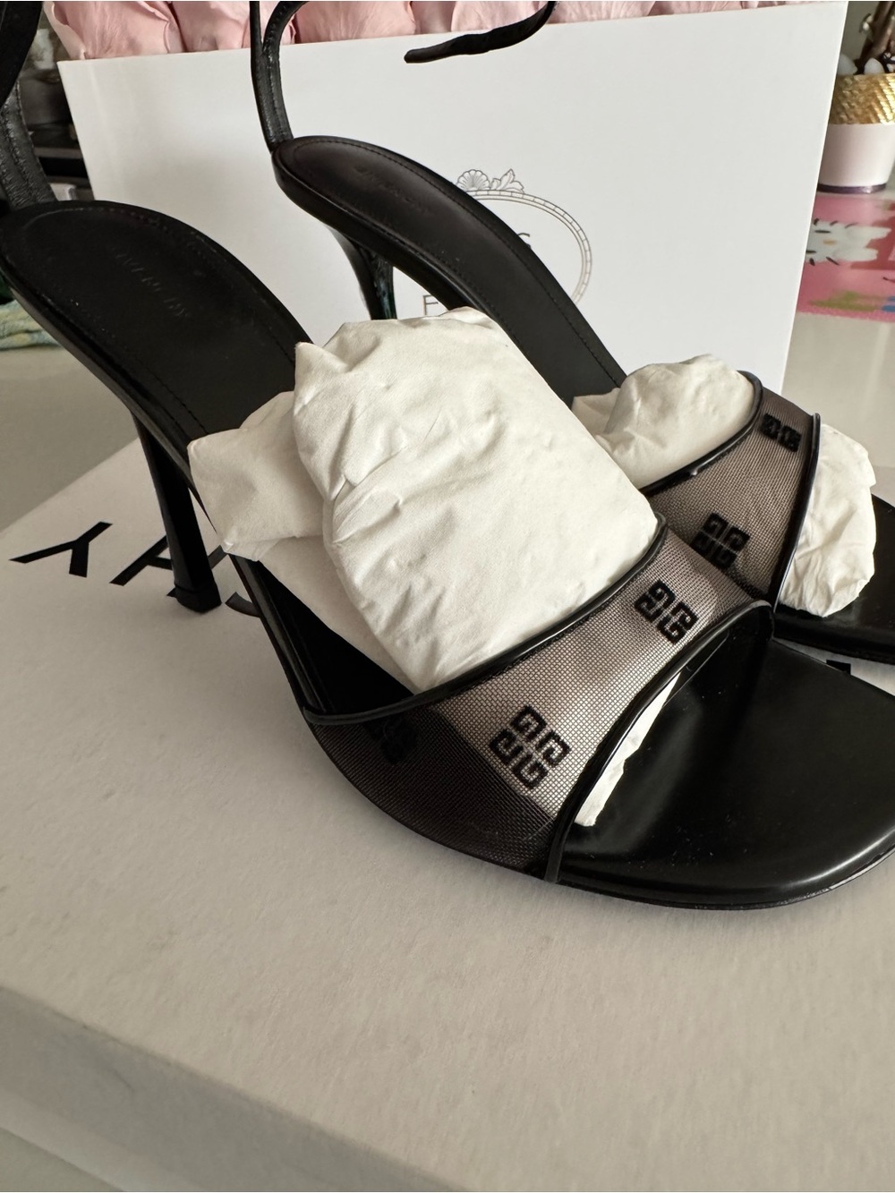 Givenchy Black Patent & Mesh Stiletto Sandals
